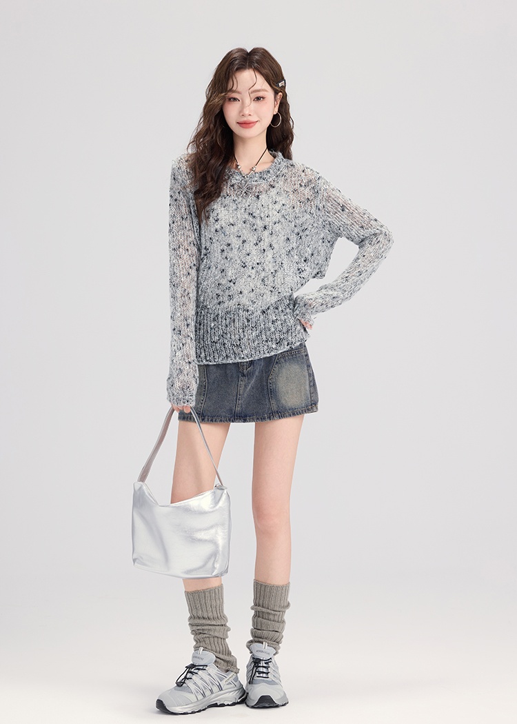 Casual lazy retro sweater hollow knitted autumn tops