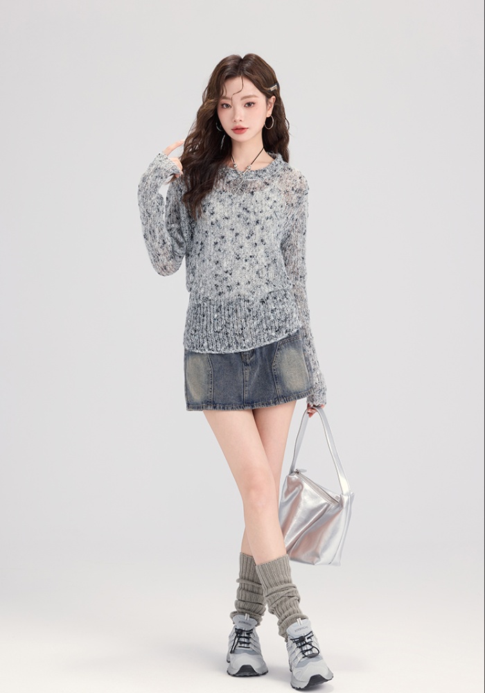 Casual lazy retro sweater hollow knitted autumn tops