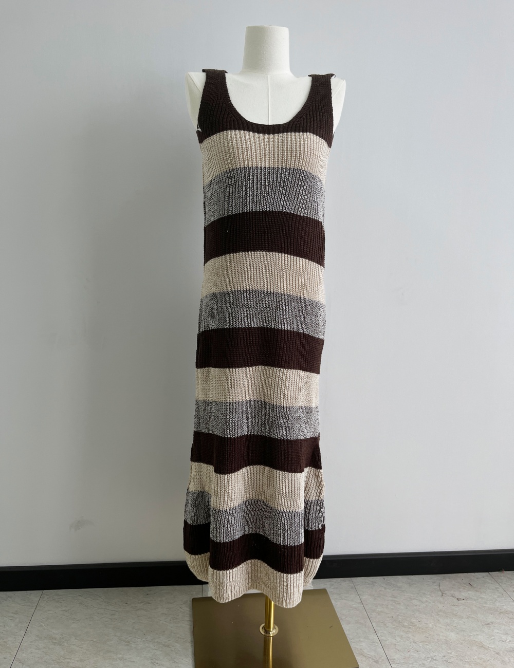 Autumn stripe sling dress cashmere knitted vest