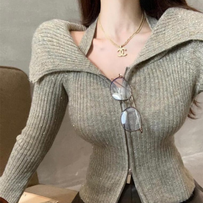 Long sleeve glitter autumn slim sweater