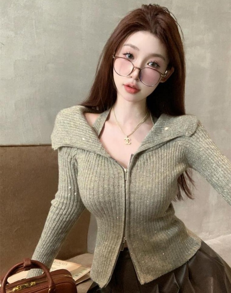 Long sleeve glitter autumn slim sweater