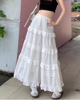 White slim A-line long skirt splice lace cake skirt for women