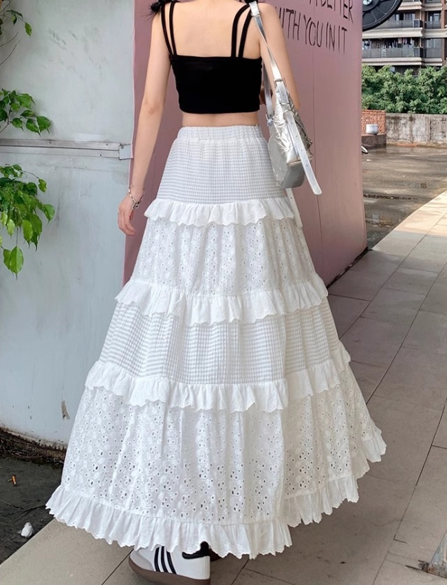 White slim A-line long skirt splice lace cake skirt for women