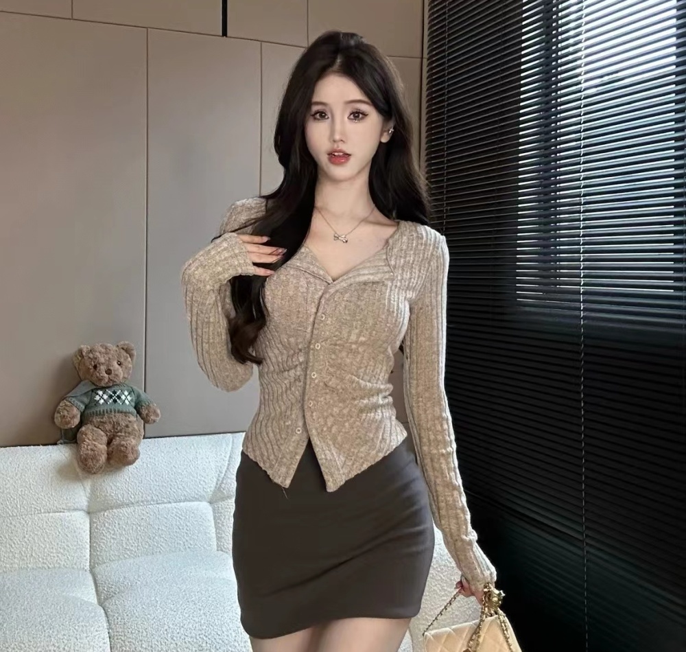 Slim long sleeve lapel tops temperament enticement cardigan