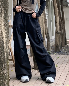 Fold large pockets work pants retro casual pants