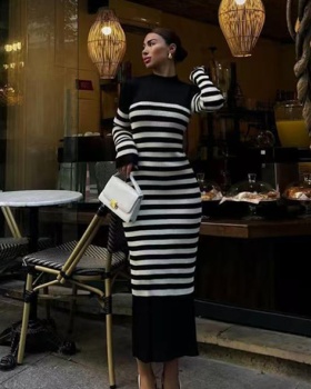 Slim stripe knitted Korean style long sleeve dress