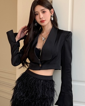 Lapel black business suit long sleeve Korean style coat