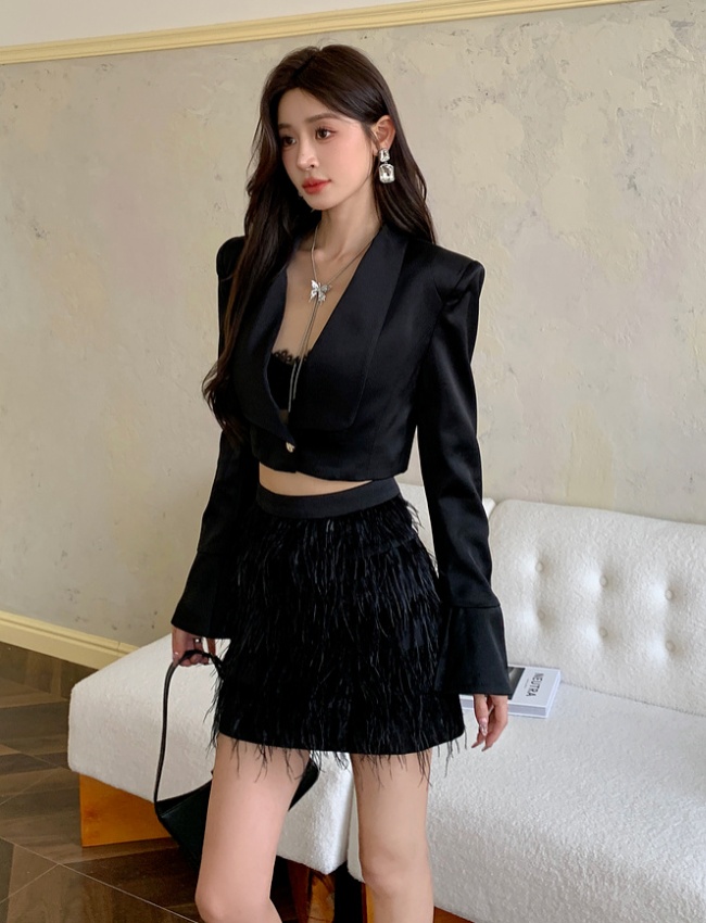 Lapel black business suit long sleeve Korean style coat