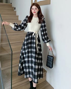 Autumn fashionable all-match dress Korean style plaid jumpsuit