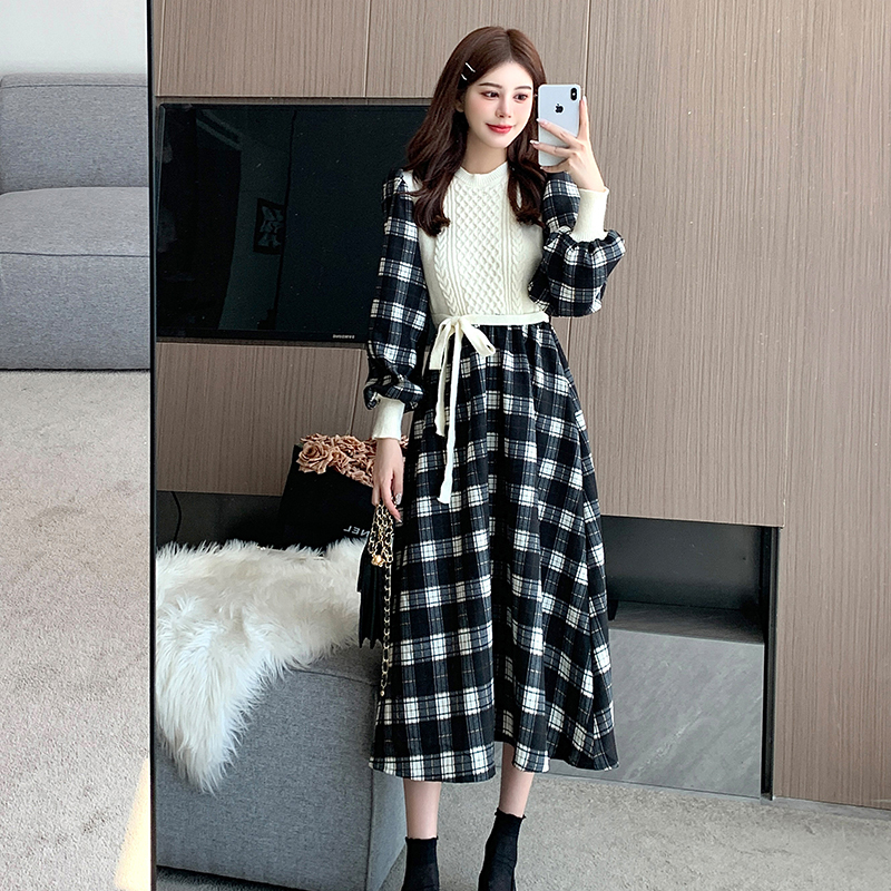 Autumn fashionable all-match dress Korean style plaid jumpsuit