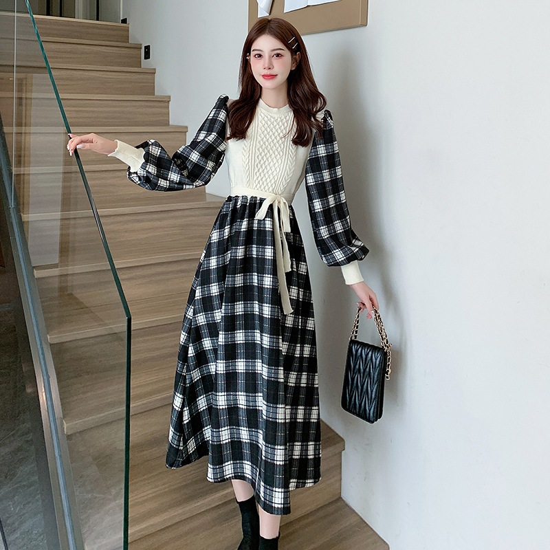 Autumn fashionable all-match dress Korean style plaid jumpsuit