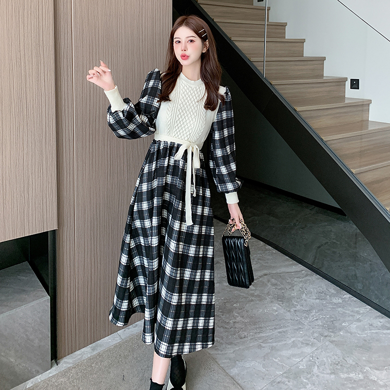 Autumn fashionable all-match dress Korean style plaid jumpsuit