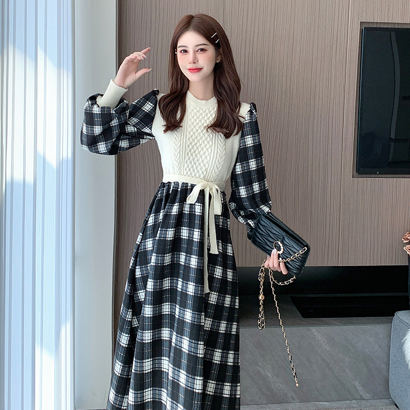 Autumn fashionable all-match dress Korean style plaid jumpsuit