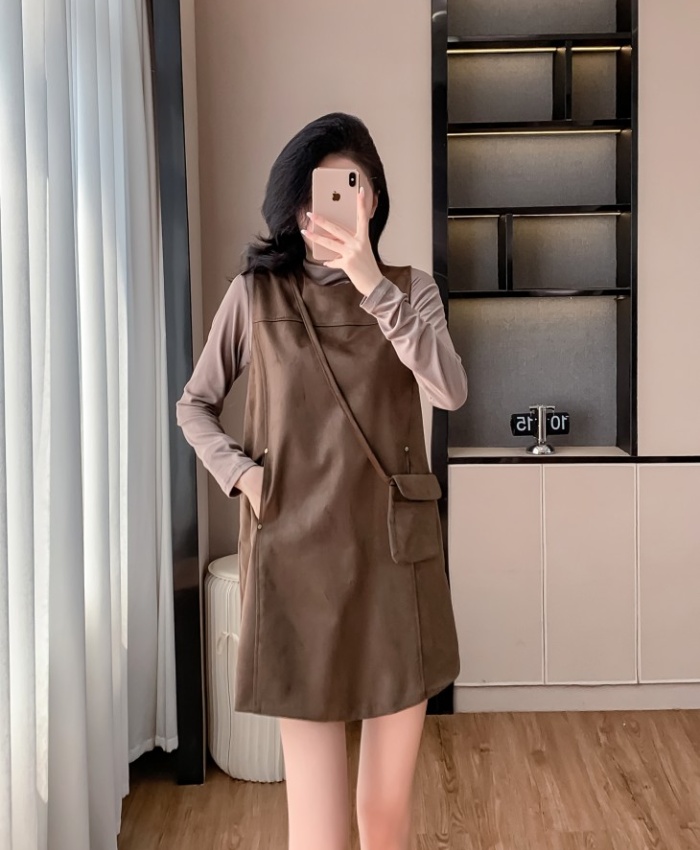 Leather cashmere bottoming shirt dress 2pcs set