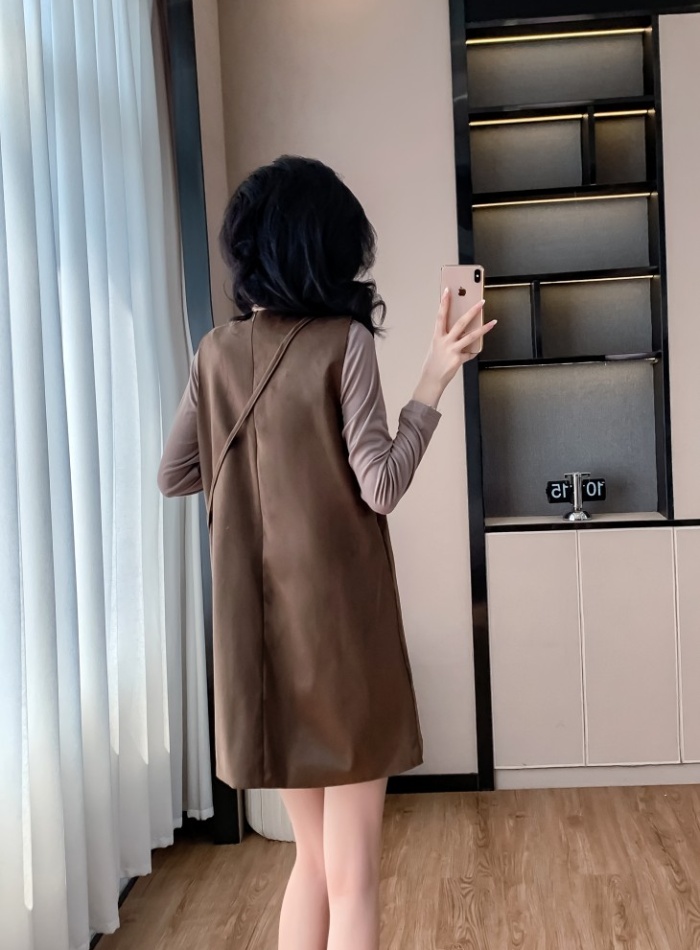 Leather cashmere bottoming shirt dress 2pcs set