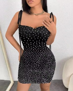 Rhinestone halter bandage package hip dress