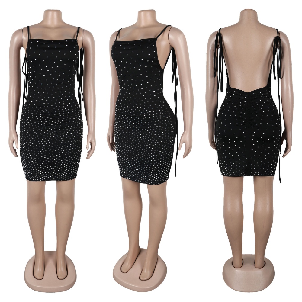 Rhinestone halter bandage package hip dress