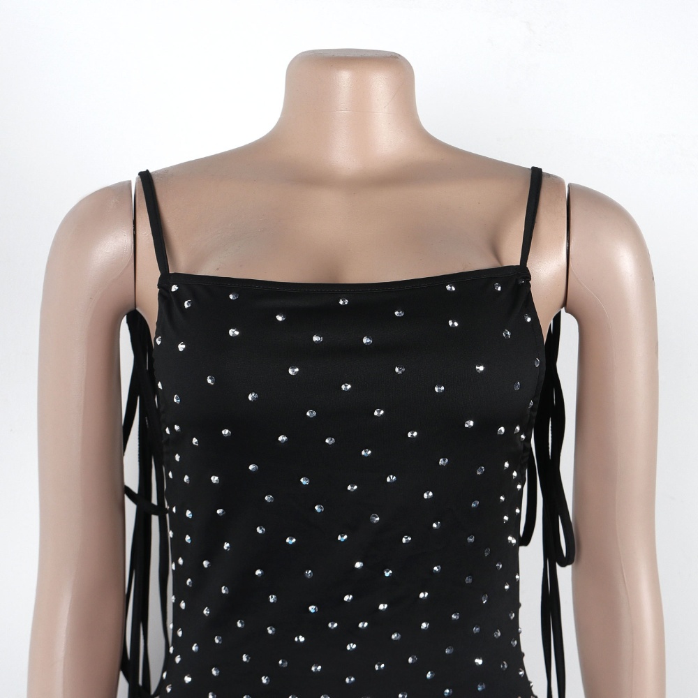 Rhinestone halter bandage package hip dress