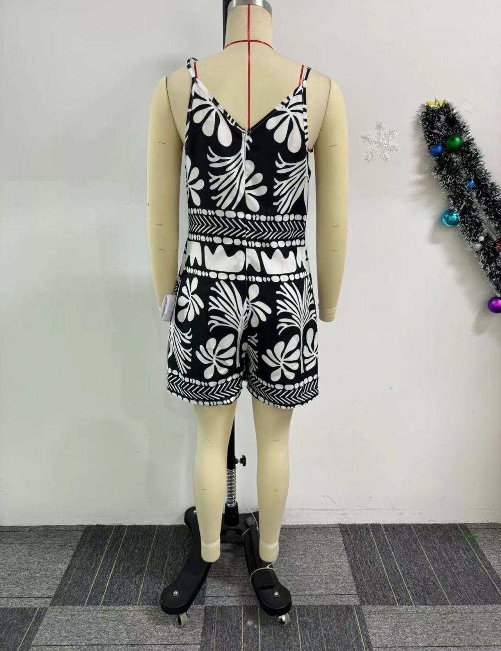 European style loose sexy bandage printing jumpsuit