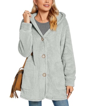 Casual European style cardigan plush hooded coat for women