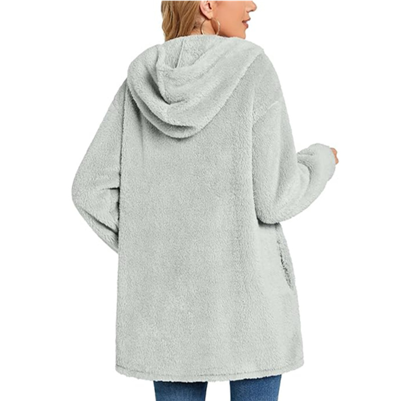 Casual European style cardigan plush hooded coat for women