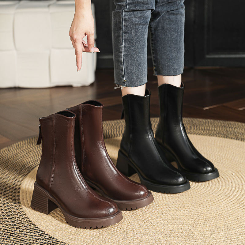 Thick British style short boots retro martin boots for women