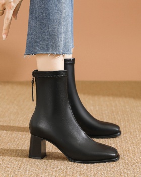 High-heeled autumn and winter boots thick square head half Boots