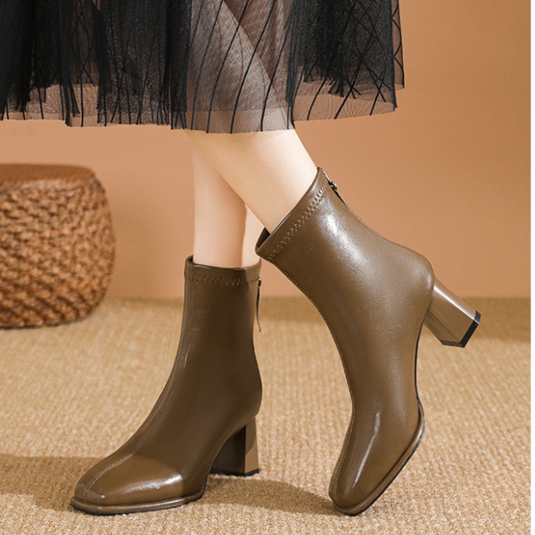 High-heeled autumn and winter boots thick square head half Boots