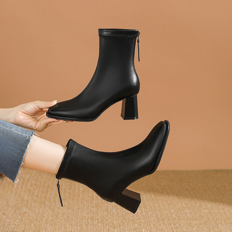 High-heeled autumn and winter boots thick square head half Boots