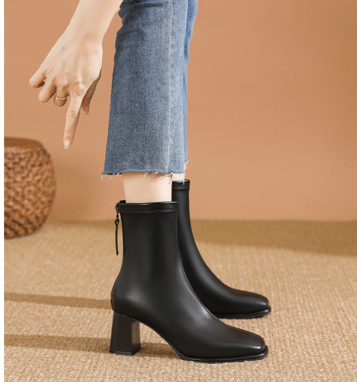 High-heeled autumn and winter boots thick square head half Boots