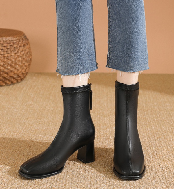 High-heeled autumn and winter boots thick square head half Boots