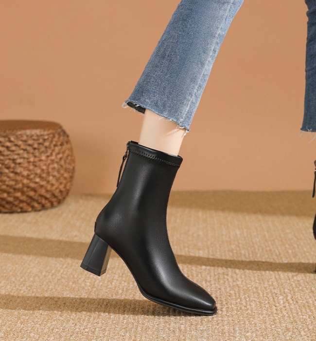 High-heeled autumn and winter boots thick square head half Boots