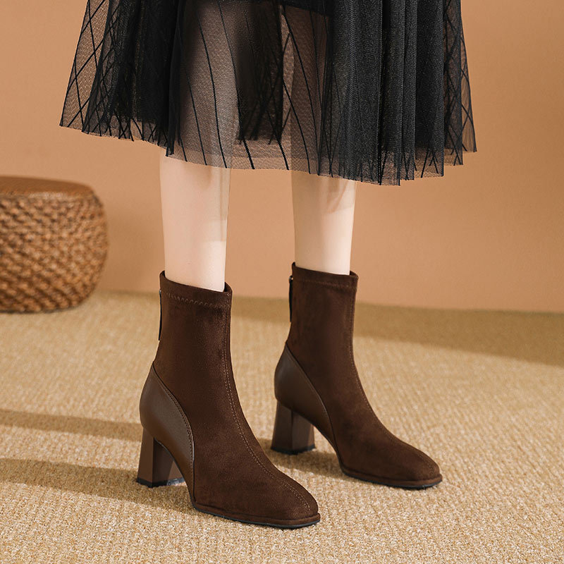 Square head France style boots fashion short boots