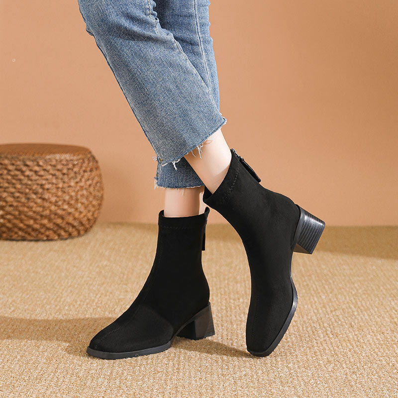 Slim square head short boots autumn and winter half Boots