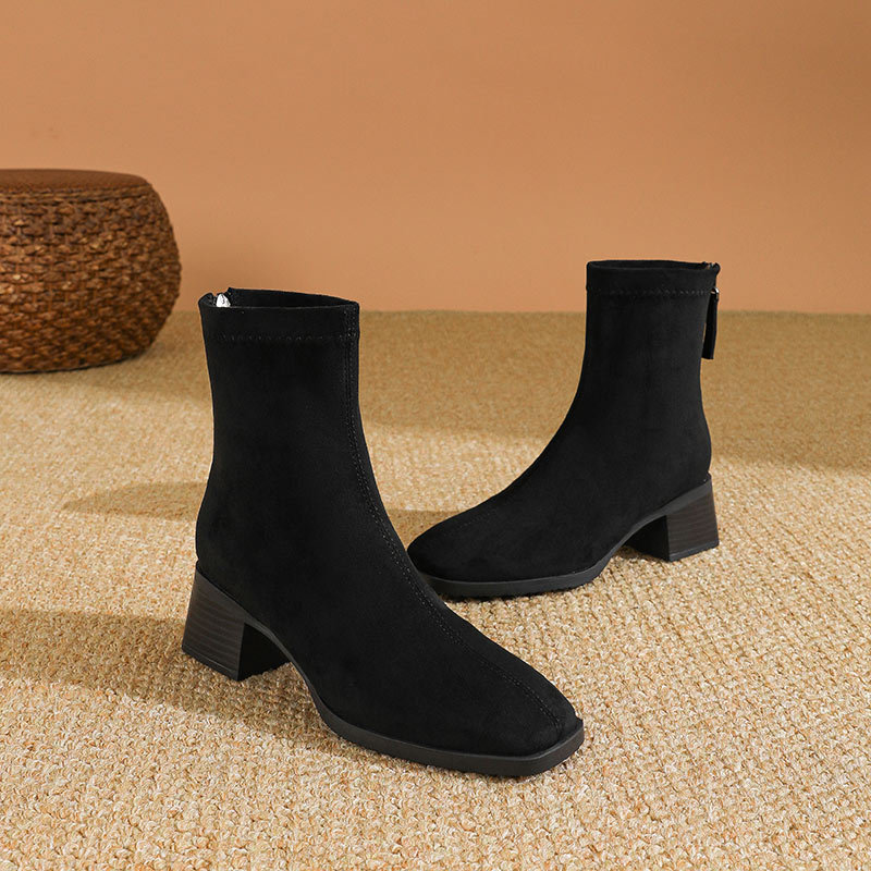 Slim square head short boots autumn and winter half Boots