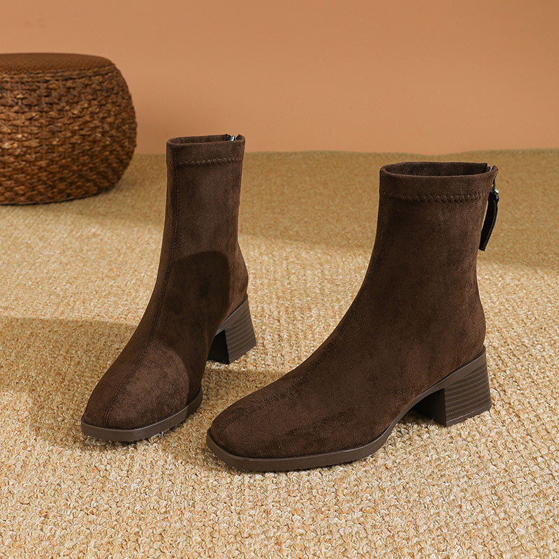 Slim square head short boots autumn and winter half Boots