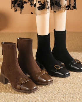 Retro square head short boots thick women's boots for women