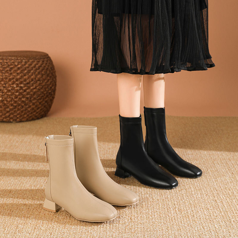 Thick spring and autumn boots low short boots for women