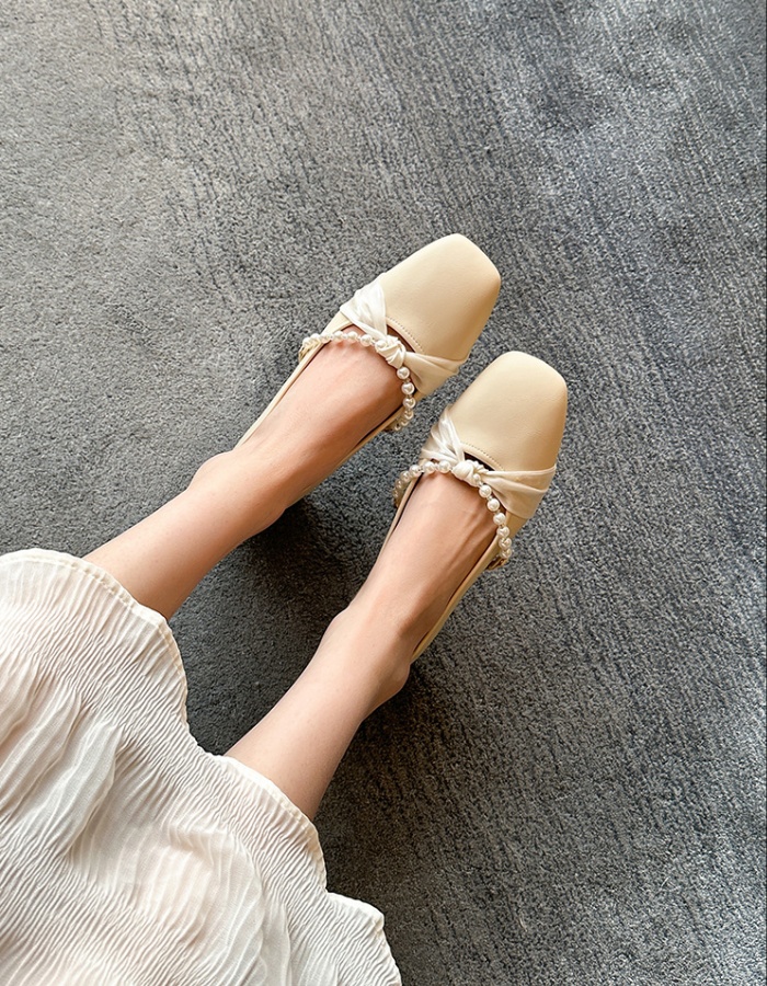 Beads square head spring and autumn shoes for women