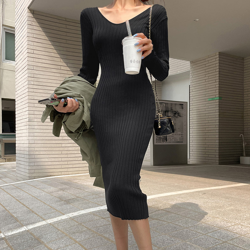 Knitted long dress Korean style dress for women