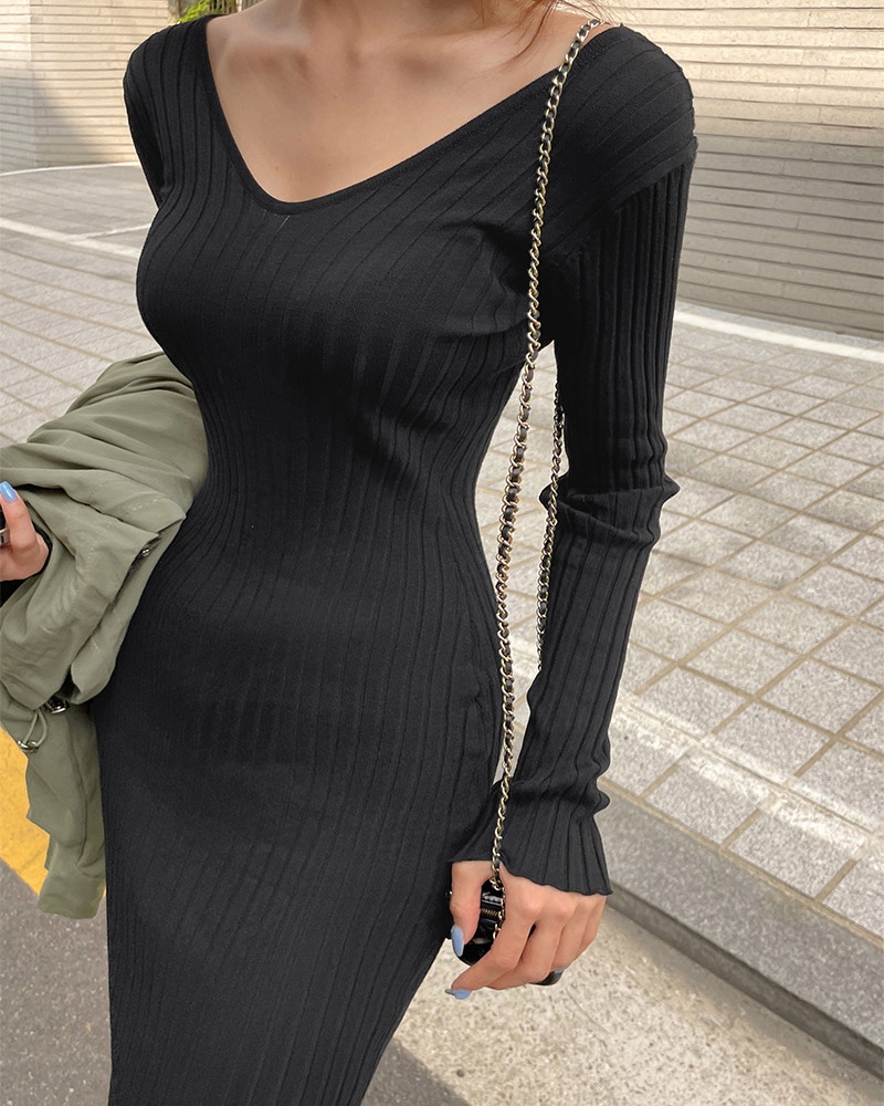 Knitted long dress Korean style dress for women