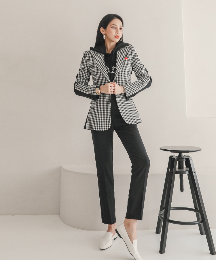 Splice slim tops high waist business suit a set