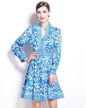 Multi buckles printing dress fashion V-neck cardigan