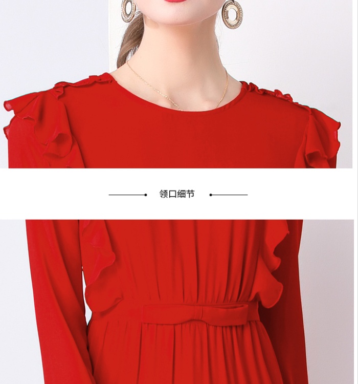 Red pleated long dress European style temperament dress