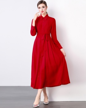 Pleated temperament dress red European style long dress