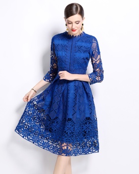 Long sleeve lace hollow slim printing dress