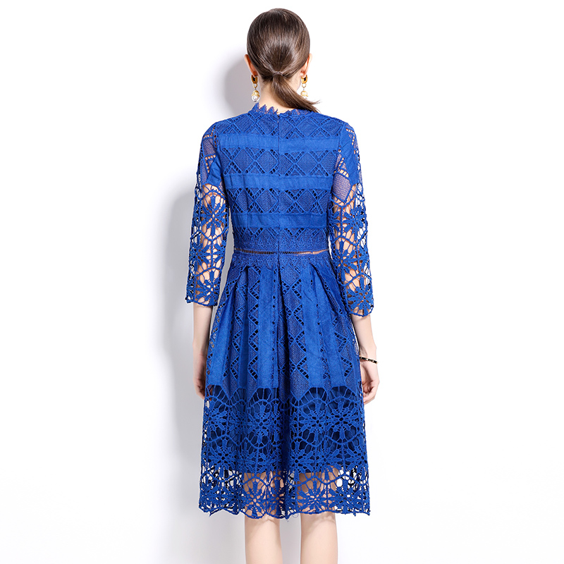 Long sleeve lace hollow slim printing dress