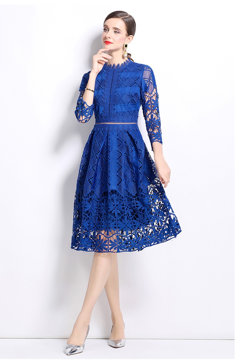 Long sleeve lace hollow slim printing dress