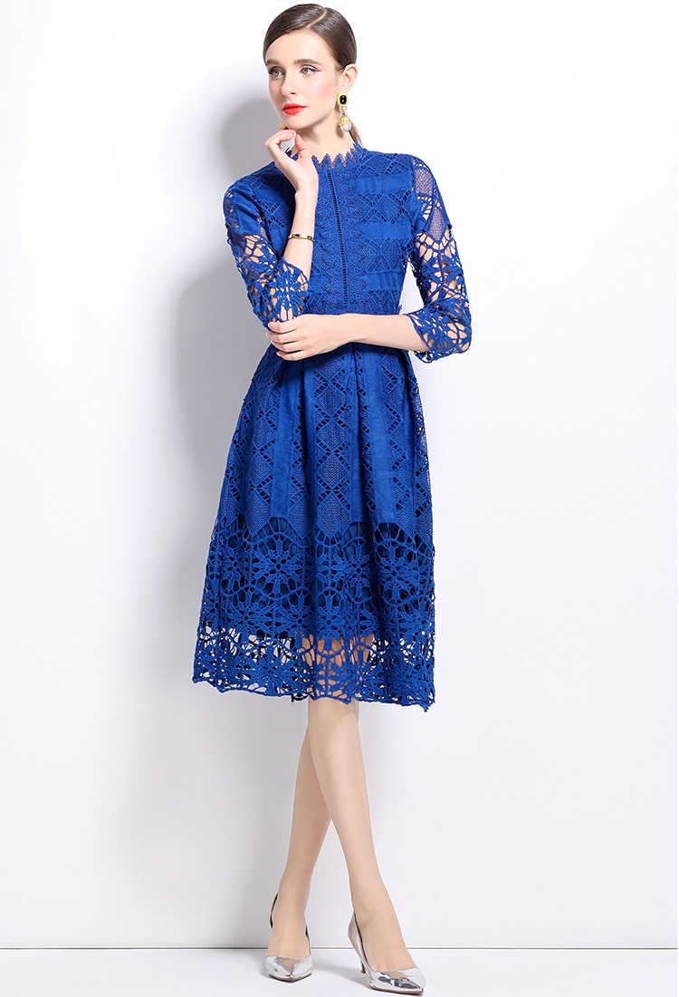 Long sleeve lace hollow slim printing dress