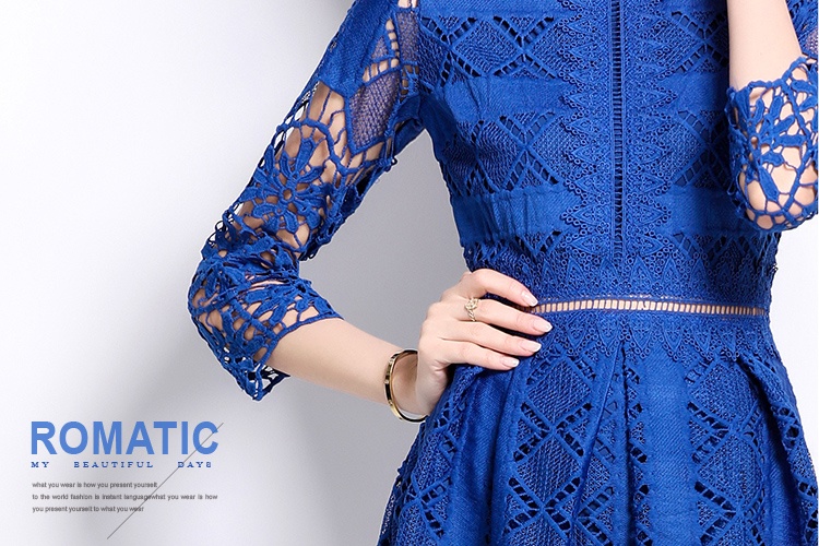 Long sleeve lace hollow slim printing dress